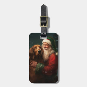 Étiquette À Bagage Noël festif du Père Noël de l'Irish Red Setter