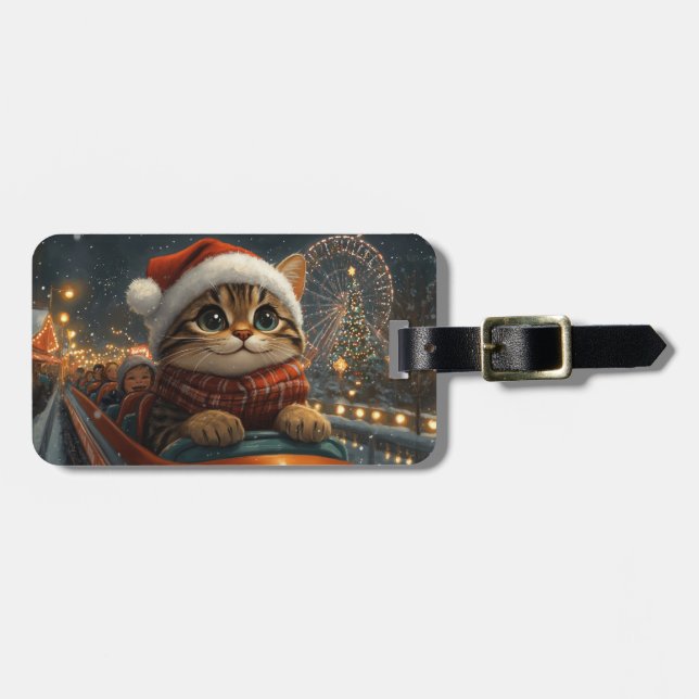 Étiquette À Bagage Noël Montagnes Russes Chat Bengal (Devant horizontal)