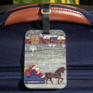 Étiquette À Bagage Noël Vintage, Cheval du Père Noël