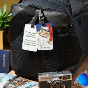 Étiquette À Bagage Noël vintage, joyeux Père Noël avec de la musique