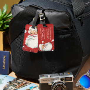 Étiquette À Bagage Noël vintage, joyeux Père Noël clignant de l'œil