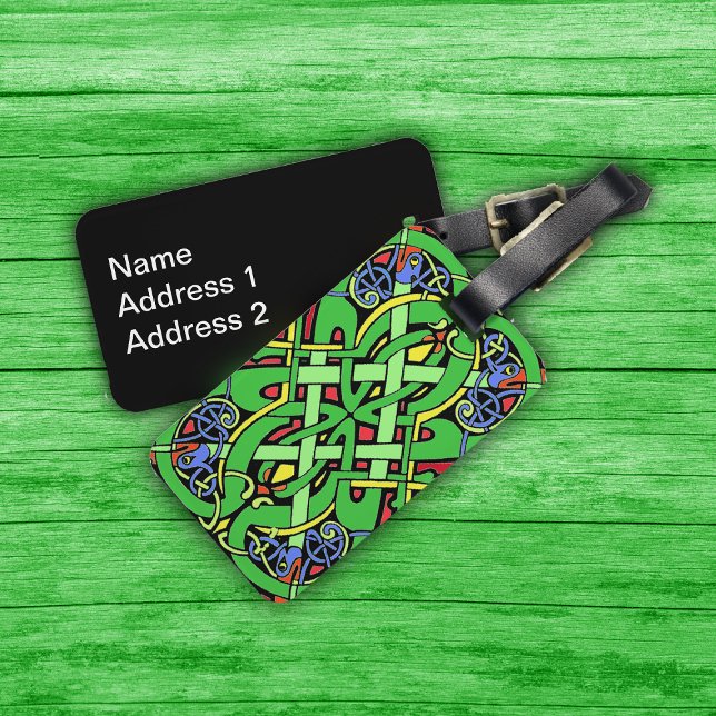 Étiquette À Bagage Noeud celtique irlandais coloré (Ornate Irish Celtic Knot multiple colours with luggage tag, personalize with your address.)