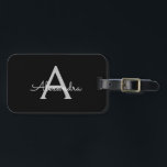 Étiquette À Bagage Noir Argent moderne Script Girl Monogramme Nom<br><div class="desc">Monogramme noir et argent Ajouter votre propre nom Script Bagage sac étiquette Le sac fait le cadeau parfait pour 16 ans,  mariage,  douche nuptiale,  baby shower ou bachelorette cadeau pour quelqu'un décorant sa chambre dans le style.</div>