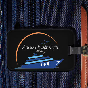 Étiquette À Bagage Noir avec CROISIÈRE FAMILIALE Orange/Bleu