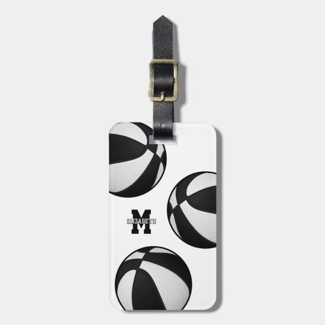 Étiquette À Bagage noir blanc équipe couleurs sac de voyage de basket (Devant Vertical)