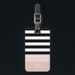 Étiquette À Bagage Noir, blanc et rose rayé Personnalisé<br><div class="desc">Design multi-rayures tendance noir,  blanc et rose avec logo petit coeur - ajoutez votre nom ou texte personnalisé et coordonnées pour personnaliser.</div>