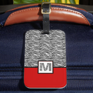 Étiquette À Bagage Noir blanc et rouge 🦓 zèbre Monogramme