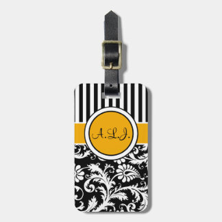 Étiquette À Bagage Noir, blanc, l'or a barré l'étiquette de bagage de