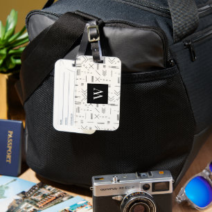 Étiquette À Bagage Noir Blanc magnifique Monogramme géométrique moder