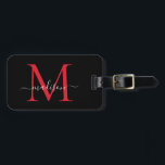 Étiquette À Bagage Noir Bourgogne Rouge Monogramme Nom du script Élég<br><div class="desc">Élégant Noir Bourgogne Rouge Monogramme Nom du script Sac élégant Tag</div>