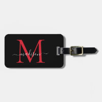Noir Bourgogne Rouge Monogramme Nom du script Élég