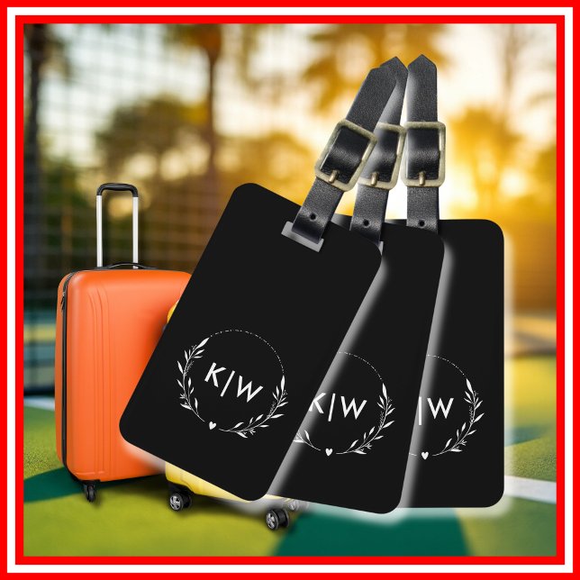 Étiquette À Bagage Noir et Blanc | Monogramme d'initiales modernes (Black and White | Modern Initials Monogram Luggage Tag)