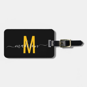 Étiquette À Bagage Noir et blanc   Monogramme moderne