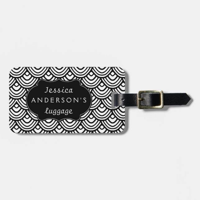 Étiquette À Bagage Noir et blanc personnalisé par motif d'échelle de (Devant horizontal)