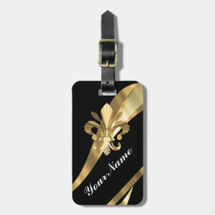 Étiquette À Bagage Noir et gold fleur de lys