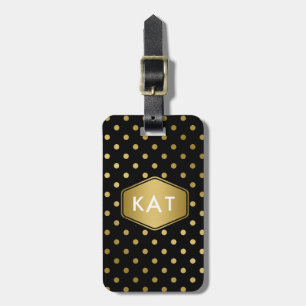 Étiquette À Bagage Noir Girly de motif de pois d'or de parties
