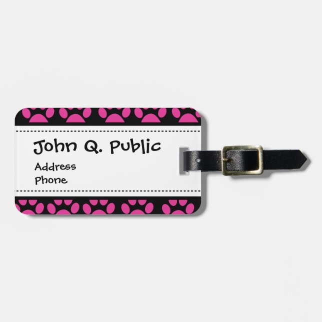 Étiquette À Bagage Noir mignon de roses indien d'empreintes de pattes (Devant horizontal)