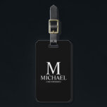 Étiquette À Bagage Noir Nom du Groomsman et monogramme<br><div class="desc">Cadeaux de Groomsman Personnalisés Noir et Blanc Modernes avec monogramme personnalisé,  nom et titre de marionnettiste en style de police serif classique blanc sur arrière - plan noir. Aussi parfait pour Best Man,  Père de la Mariée et plus.</div>