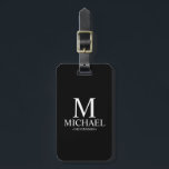 Étiquette À Bagage Noir Nom du Groomsman et monogramme<br><div class="desc">Cadeaux de Groomsman Personnalisés Noir et Blanc Modernes avec monogramme personnalisé,  nom et titre de marionnettiste en style de police serif classique blanc sur arrière - plan noir. Aussi parfait pour Best Man,  Père de la Mariée et plus.</div>