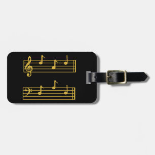 ÉTIQUETTE À BAGAGE NOIR OR MUSIQUE AMOUREUX DAD TREBLE BASS CLEF NOTE