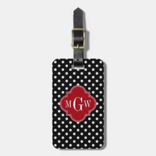 Étiquette À Bagage Noir Polka Pot Cranberry Quatrefos 3 Monogramme