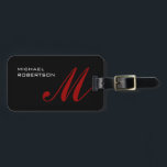 Étiquette À Bagage Noir Rouge Monogramme simple<br><div class="desc">Avez-vous déjà vu un design aussi fin, bien pensé, esthétique et remarquable ? Le choix des lettres, leur taille de police et l'obscurité de la couleur ont été longtemps réfléchis et conçus avec de longs efforts. Le résultat a été un design si unique qui impressionne tous ceux qui le voient....</div>