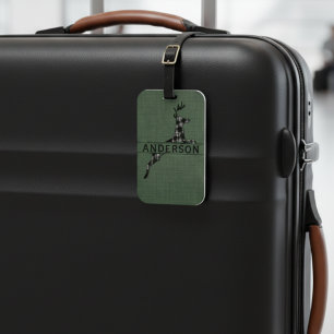 Étiquette À Bagage Noir Rustique Moderne Et Blanc Plaid Deer
