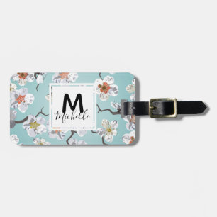 Étiquette À Bagage Nom blanc de monogramme de fleurs de cerisier
