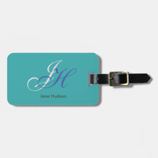 Étiquette À Bagage Nom bleu Monogramme Initiales Simple Plain