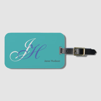 Étiquette À Bagage Nom bleu Monogramme Initiales Simple Plain