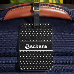 Étiquette À Bagage Nom classique Polka Dot noir et blanc