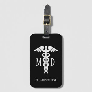 Étiquette À Bagage Nom customisé par symbole de caducée du médecin DM
