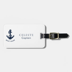 Étiquette À Bagage Nom de bateau nautique Ancre bleue marine Capitain