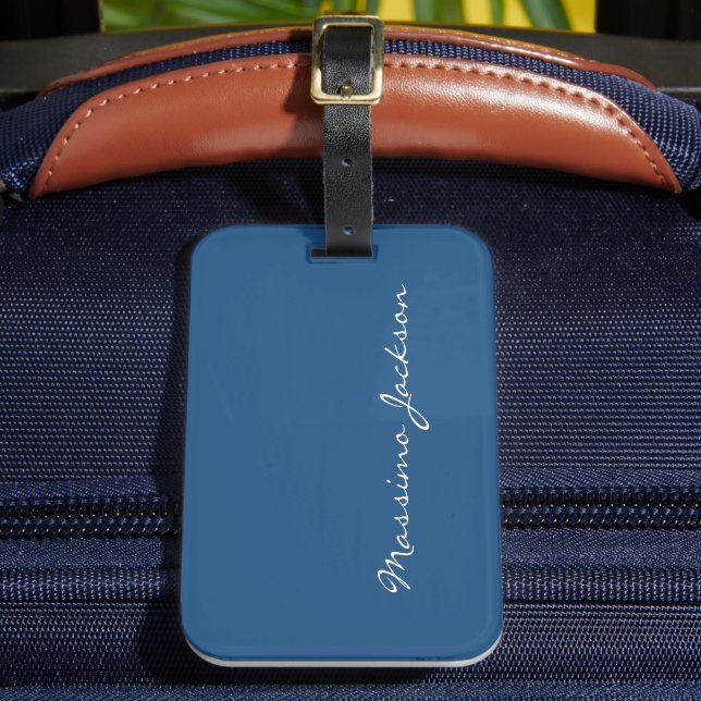 Étiquette À Bagage Nom de calligraphie minimaliste élégant bleu (Insitu Rectoal 2)