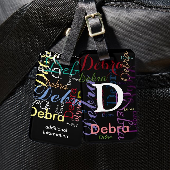 Étiquette À Bagage nom de couleur typographie monogramme (Créateur téléchargé)