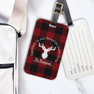 Étiquette À Bagage Nom de famille Cerf Plaid Rouge et Noir Buffalo