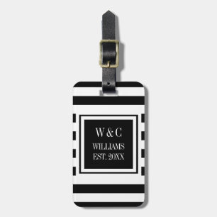 Étiquette À Bagage Nom de famille Monogramme Moderne Rayure Noire