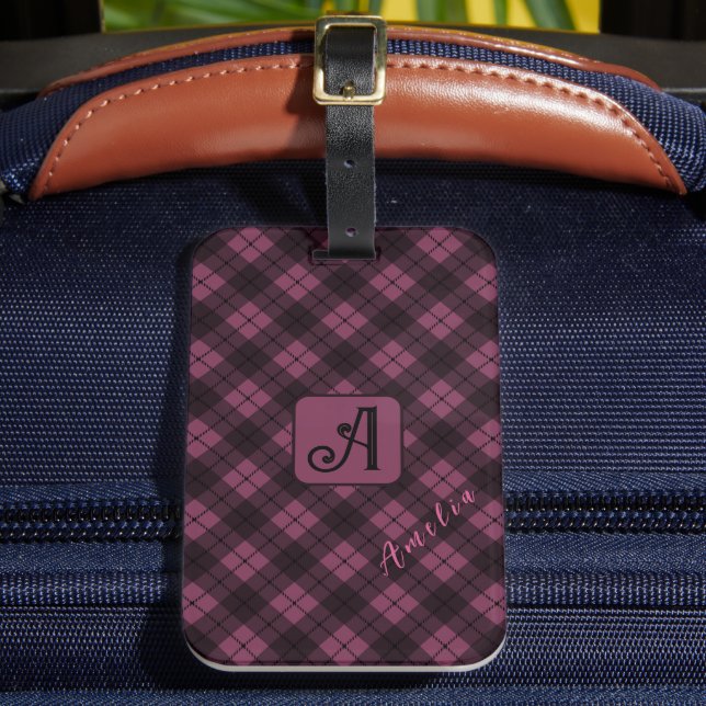 Étiquette À Bagage Nom de la Personnaliser Plaid Noir Violet (Insitu Rectoal 2)