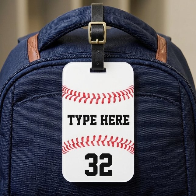 Étiquette À Bagage Nom de l'équipe de baseball personnalisé Numéro du (Personalized baseball luggage tag with custom player or team name and player jersey number.)
