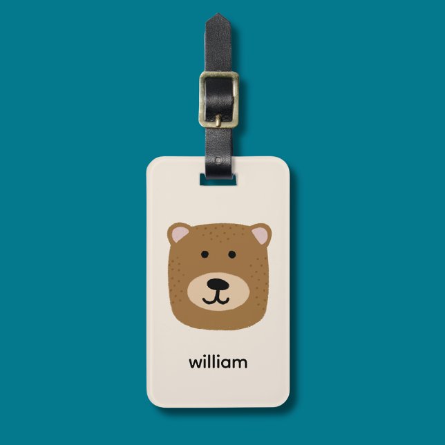 Étiquette À Bagage Nom de l'ours Brown (Kids brown bear personalized luggage tag)