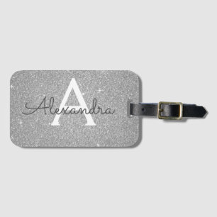 Étiquette À Bagage Nom de monogramme avec paillettes scintillantes ar