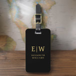 Étiquette À Bagage Nom de monogramme minimaliste en or noir classique<br><div class="desc">Améliorez votre expérience de voyage avec notre étiquette de bagages Monogramme minimaliste classique élégant et moderne. Cet accessoire méticuleusement conçu allie élégance intemporelle et minimalisme contemporain, assurant à vos bagages un caractère sophistiqué. Réalisée avec précision et attention au détail, cette étiquette à bagages est plus qu'un simple article pratique, c'est...</div>