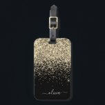 Étiquette À Bagage Nom de monogramme pailleté glitter girly noir or<br><div class="desc">Oreiller de monogramme et initiale pailleté or et noir. L'étiquette de bagage constitue le cadeau idéal pour un anniversaire des 16 ans,  un mariage,  une douche de mariée,  une baby shower ou une soirée entre filles pour quelqu'un qui décore sa chambre avec style.</div>
