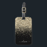 Étiquette À Bagage Nom de monogramme pailleté glitter girly noir or<br><div class="desc">Oreiller de monogramme et initiale pailleté or et noir. L'étiquette de bagage constitue le cadeau idéal pour un anniversaire des 16 ans,  un mariage,  une douche de mariée,  une baby shower ou une soirée entre filles pour quelqu'un qui décore sa chambre avec style.</div>