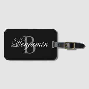Étiquette À Bagage Nom de monogramme personnalisé noir et gris