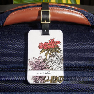 Étiquette À Bagage Nom de script floral élégant vintage