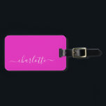 Étiquette À Bagage Nom de script rose chaud vibrant Personnalisé<br><div class="desc">Balise de bagage personnalisée Nom du script rose chaud vibrant</div>