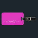 Étiquette À Bagage Nom de script rose chaud vibrant Personnalisé<br><div class="desc">Balise de bagage personnalisée Nom du script rose chaud vibrant</div>