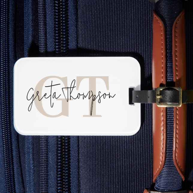 Étiquette À Bagage Nom de signature Monogramme Beige (Insitu Rectoal 4)