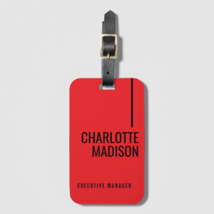 Étiquette À Bagage Nom de texte gras minimaliste noir rouge simple mo
